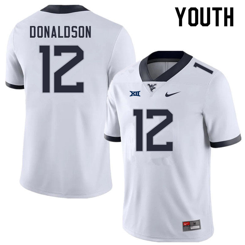 Youth #12 CJ Donaldson West Virginia Mountaineers College Football Jerseys Sale-White